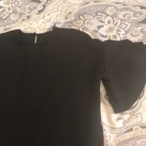 Black sheath mini dress with flutter sleeves